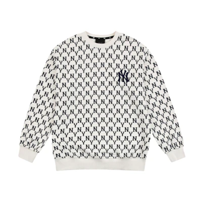 MLB New York Yankees Retro Logo All-Over Long Sleeve Sweatshirt Unisex White 31MTM2011-50I