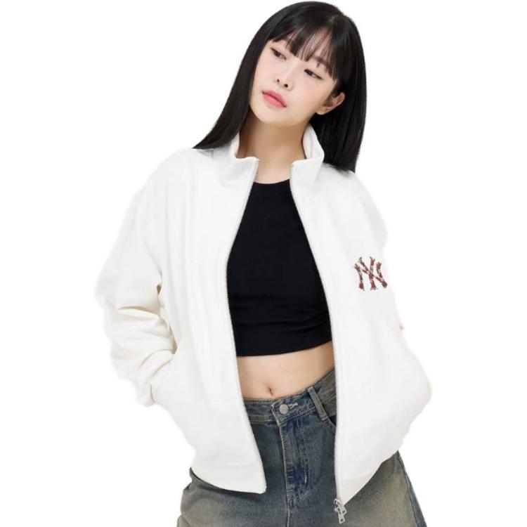 MLB New York Yankees Retro Logo Zip-Up Jacket Sweatshirt Cream Unisex 3ATRM1034-50CRS 圖 4