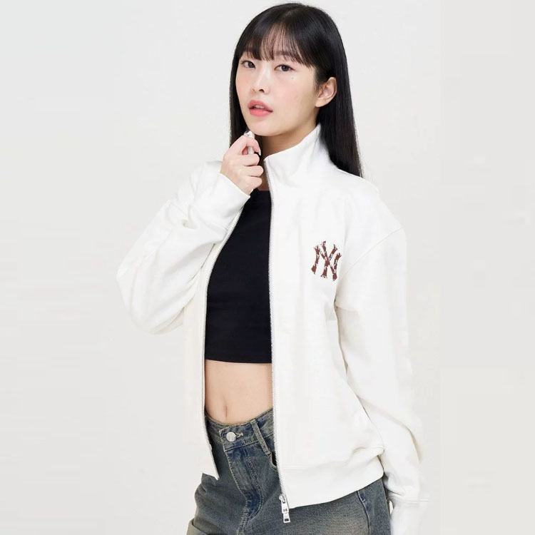 MLB New York Yankees Retro Logo Zip-Up Jacket Sweatshirt Cream Unisex 3ATRM1034-50CRS 圖 5