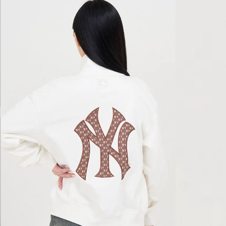 MLB New York Yankees Retro Logo Zip-Up Jacket Sweatshirt Cream Unisex 3ATRM1034-50CRS 圖 6