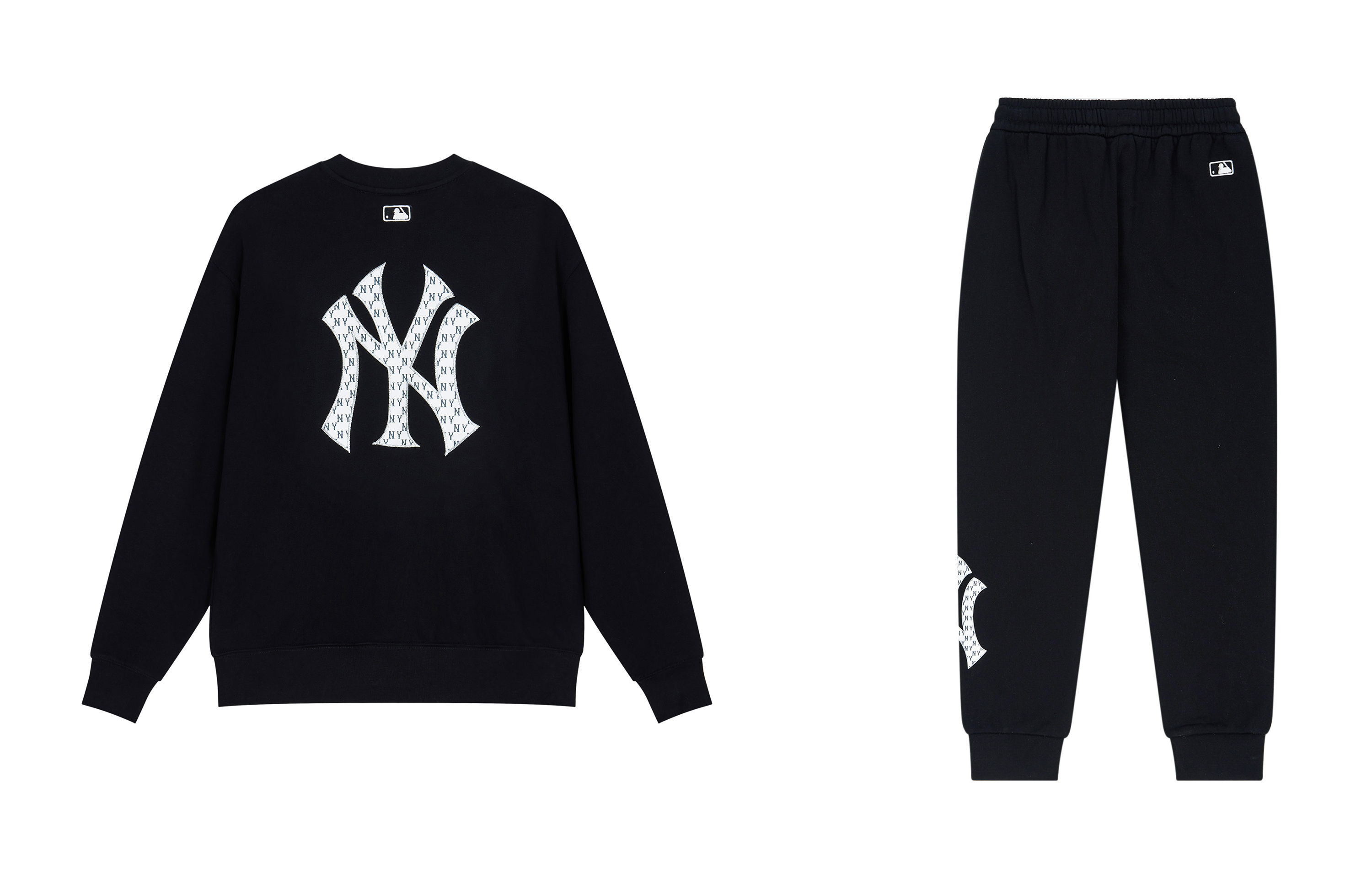 MLB New York Yankees Retro Monogram Crewneck Sweatshirt & Joggers Set Black Unisex 3AMTM034150BKS