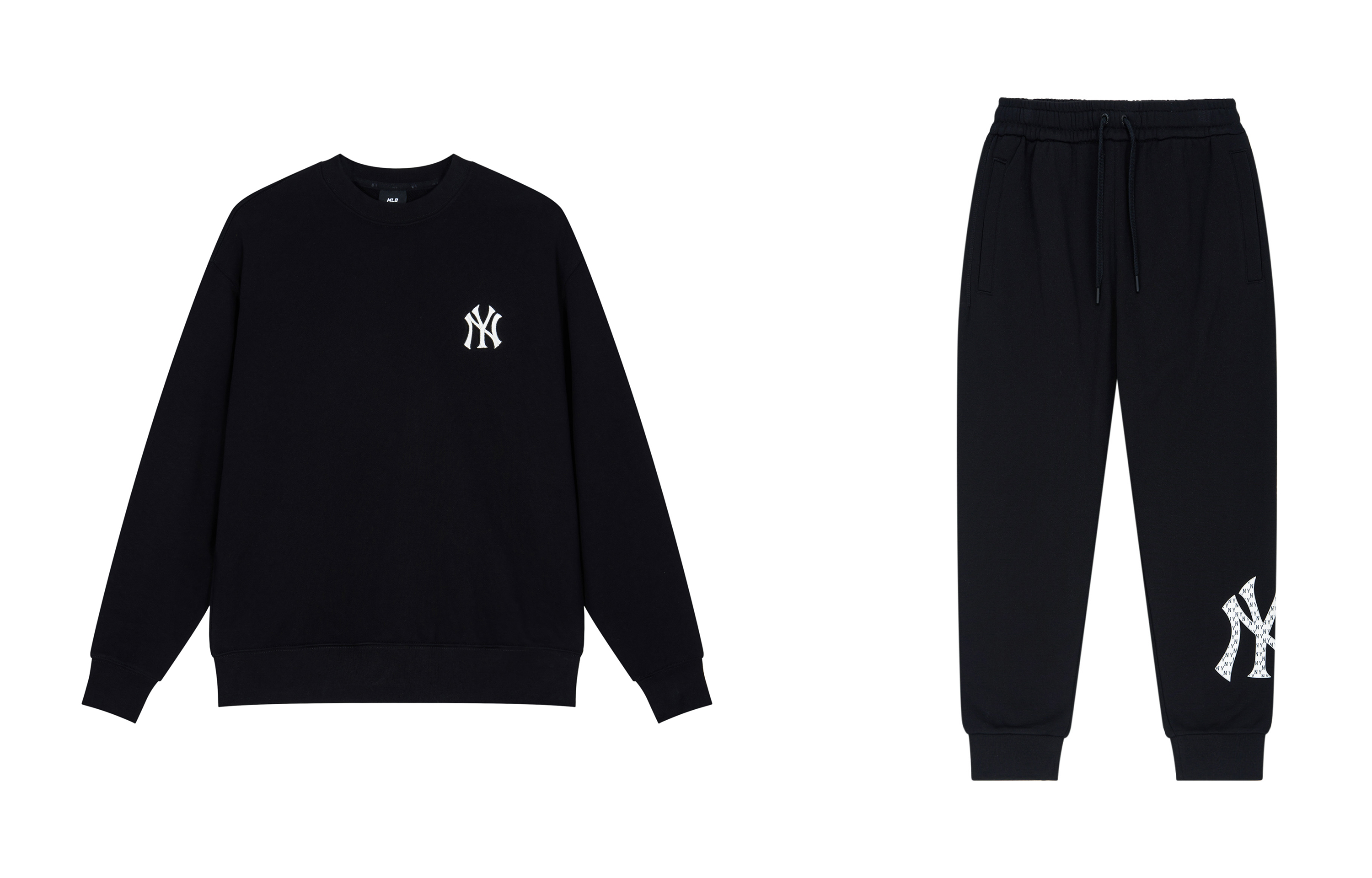Lookbook MLB New York Yankees Retro Monogram Crewneck Sweatshirt & Joggers Set Black Unisex 3AMTM034150BKS