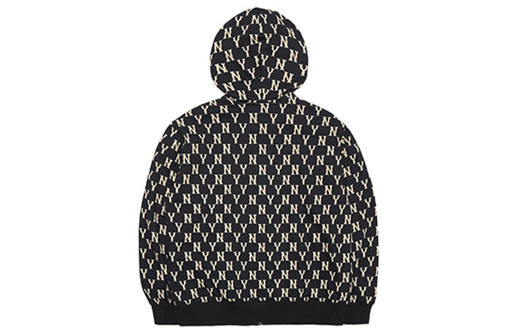 Lookbook MLB 紐約洋基隊復古拉鍊連帽衫 黑色男女通用外套毛衣。 3ATRM0114-50BKS