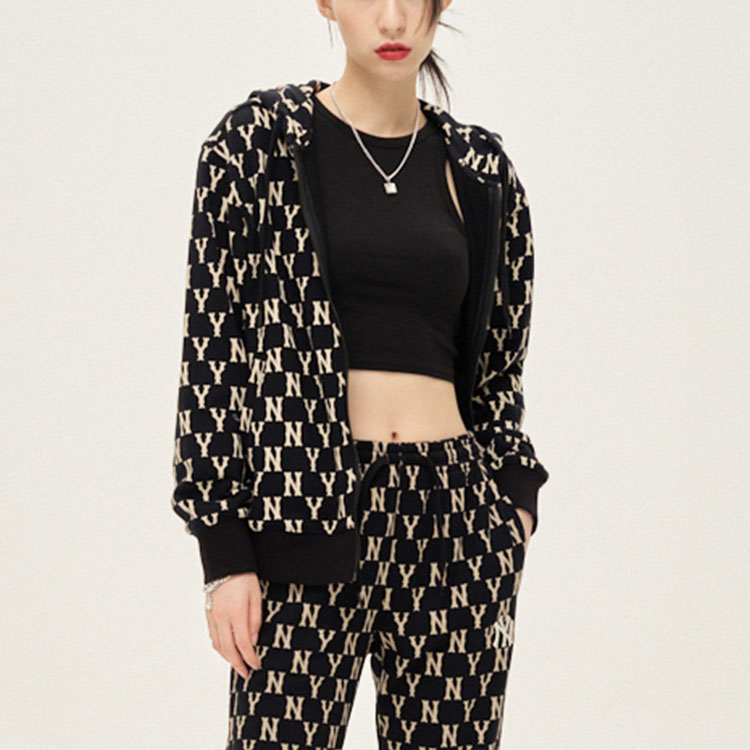 Shop MLB 紐約洋基隊復古拉鍊連帽衫 黑色男女通用外套毛衣。 3ATRM0114-50BKS