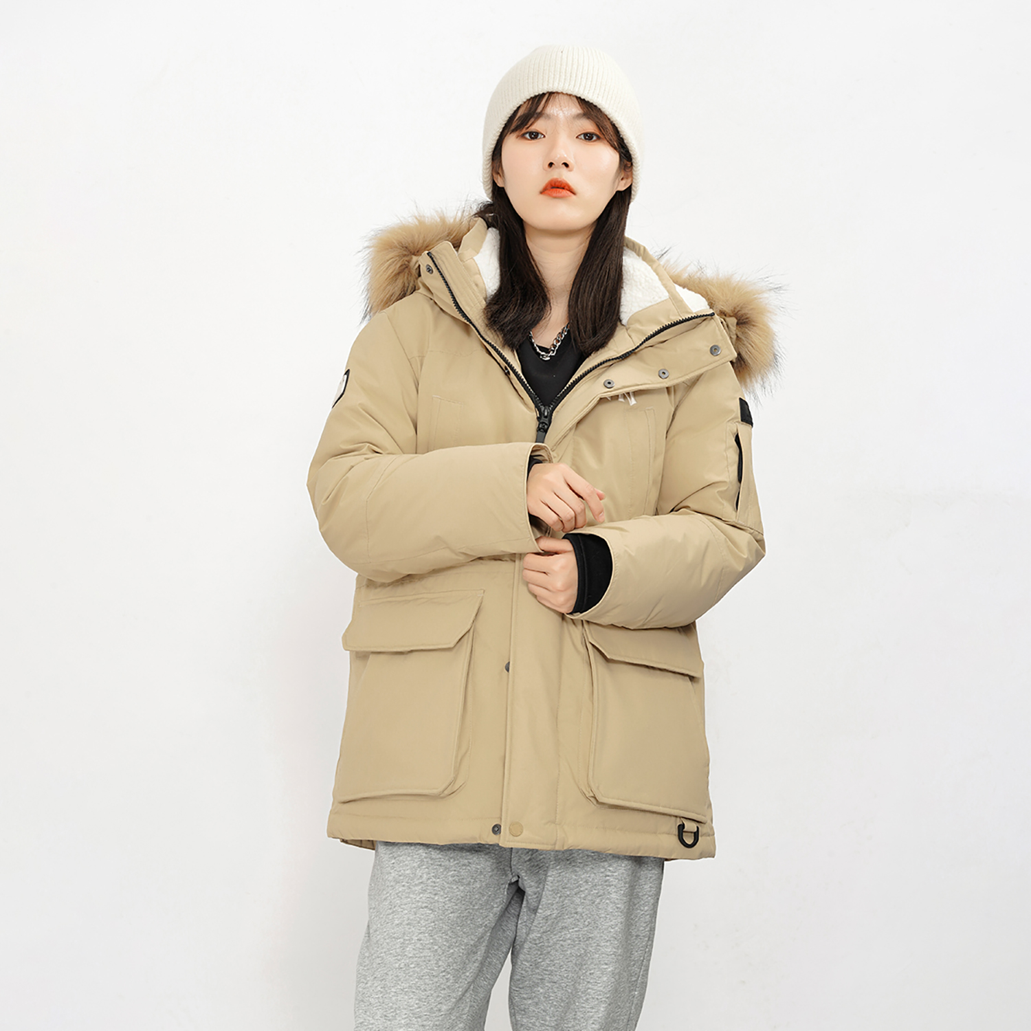 MLB New York Yankees Sand Brown Hooded Long Down Jacket Unisex Winter Wear 3ADJEC516-50SAS 圖 5