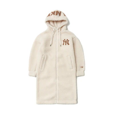 MLB New York Yankees Sherpa Jacket Cream Unisex Casual Embroidered Coat. 3AJPF2816-50CRS