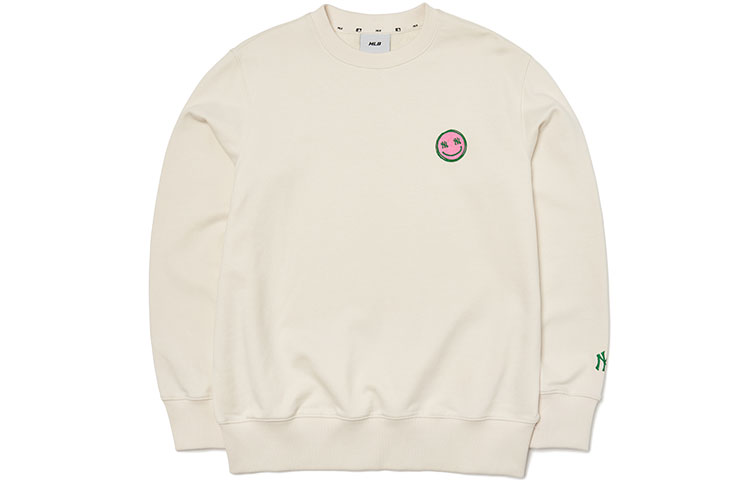 MLB New York Yankees Smiley Embroidered Crewneck Sweatshirt Cream Unisex 3AMT00321-50CRS