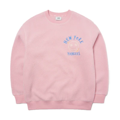 MLB New York Yankees Smiley Fleece Pullover Sweatshirt Pink Unisex 3AMTF5516-50PKS