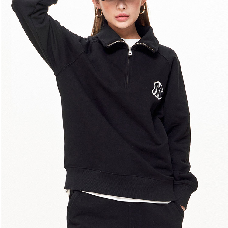 MLB New York Yankees Solid Logo Embroidered Polo Sweatshirt Unisex Black 3AMTB0331-50BKS 圖 5