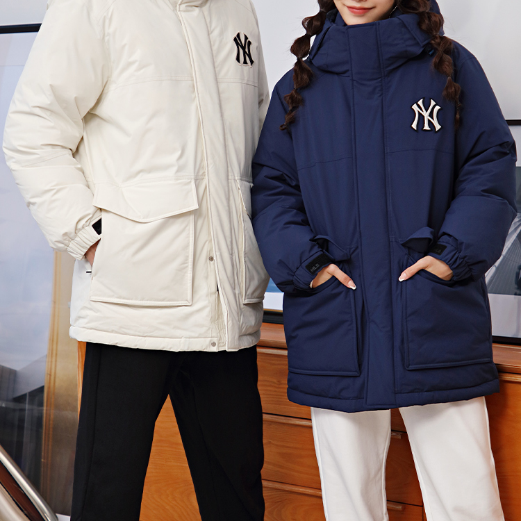 MLB New York Yankees Solid Navy Blue Puffer Jacket with Hoodie Unisex 3ADJEC526-1 圖 4