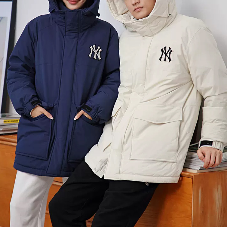 MLB New York Yankees Solid Navy Blue Puffer Jacket with Hoodie Unisex 3ADJEC526-1 圖 5