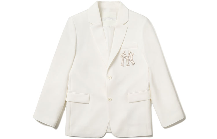MLB New York Yankees Solid V-Neck Single-Breasted Blazer Unisex Ivory White 31JK01111-50I
