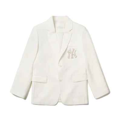 MLB New York Yankees Solid V-Neck Single-Breasted Blazer Unisex Ivory White 31JK01111-50I