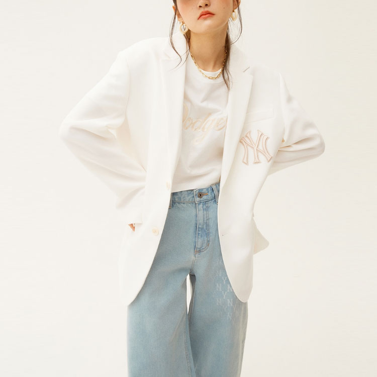 Sizing MLB ニューヨークヤンキース Vネック シングルブレスト ジャケット ユニセックス アイボリーホワイト 31JK01111-50I