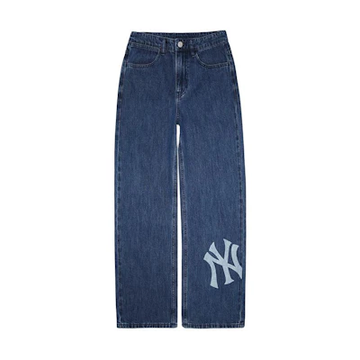 MLB New York Yankees SS24 Logo Wide-Leg Denim Joggers Men’s Indigo Casual Pants 3LDPB0741-50INS
