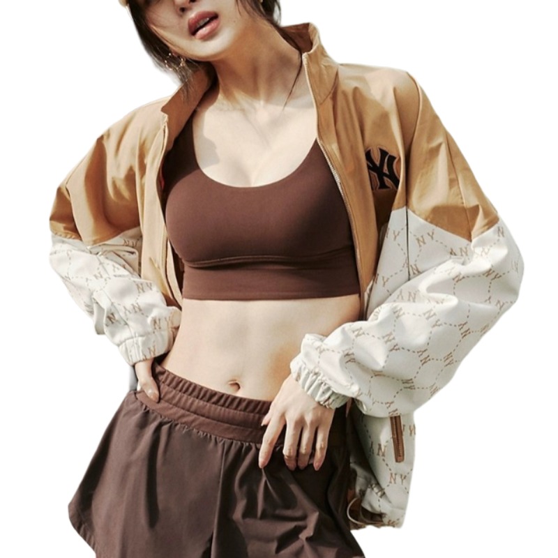 Shop MLB New York Yankees SS24 Monogram Zip Jacket Unisex Cream Colorblock Design 3AWJM0341-50CRS