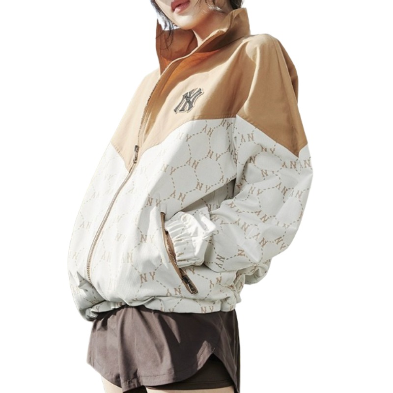 Purchase MLB New York Yankees SS24 Monogram Zip Jacket Unisex Cream Colorblock Design 3AWJM0341-50CRS