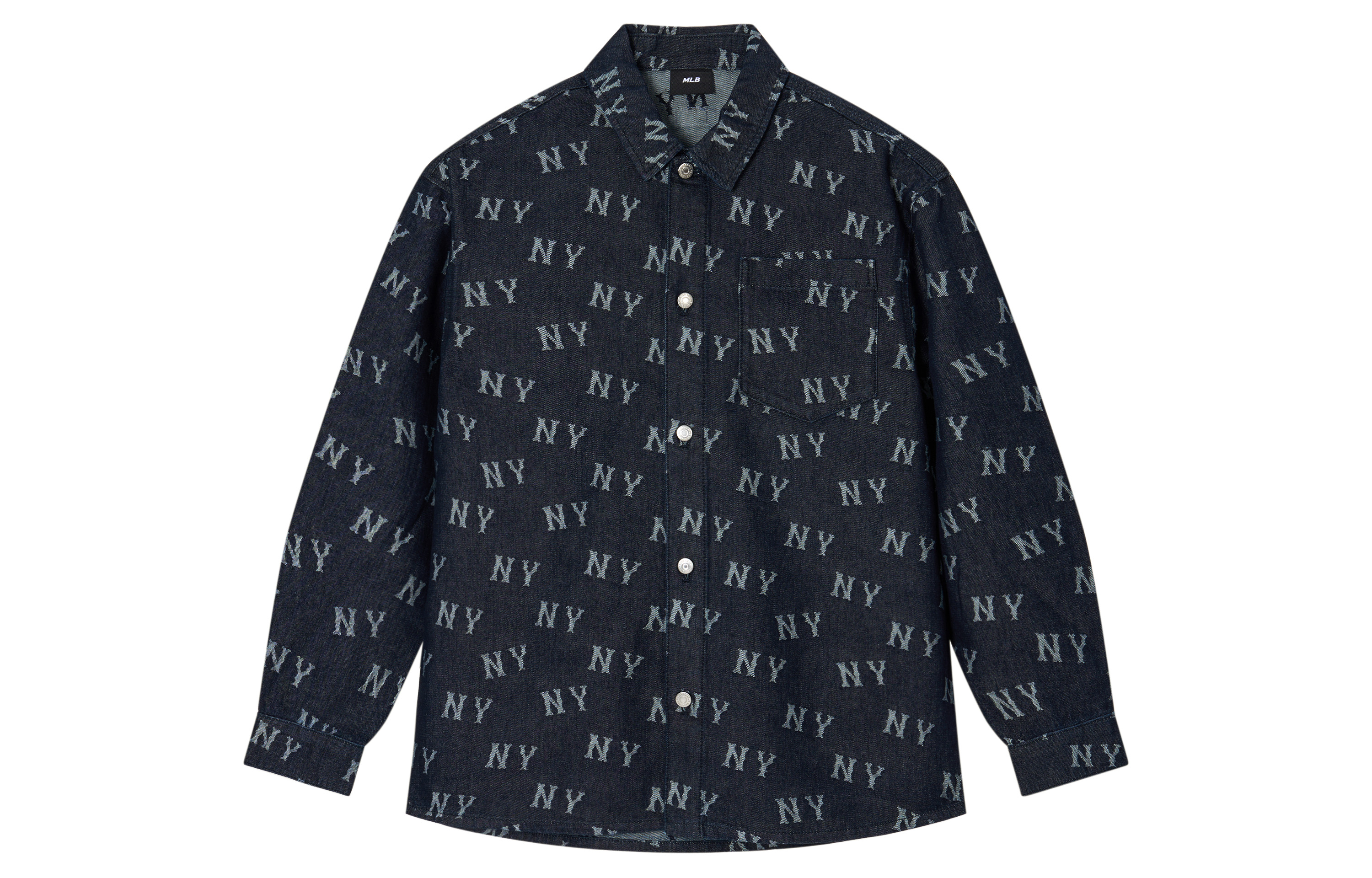 MLB New York Yankees SS24 Oversized Denim Long Sleeve Shirt Navy Unisex 3ADRM0141-50NYD