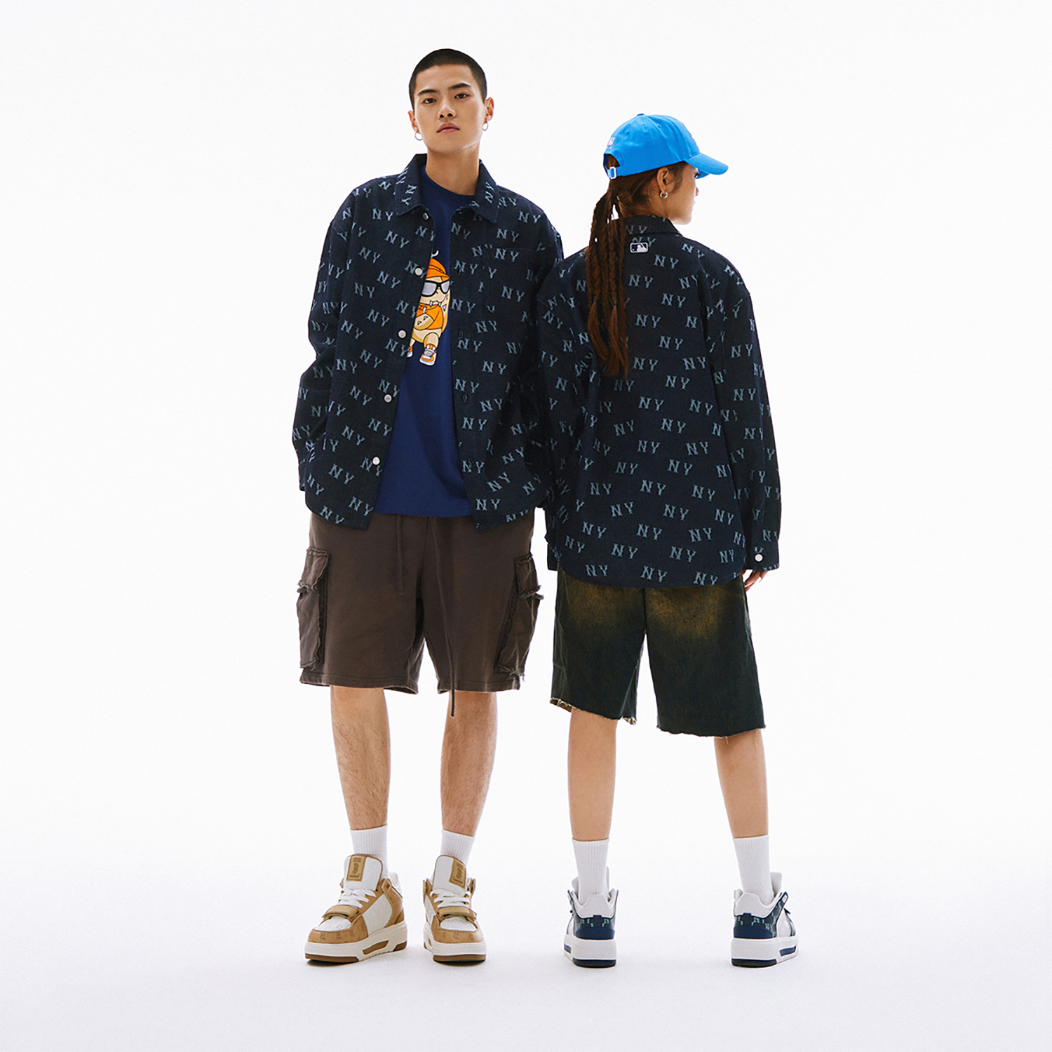 Sizing MLB ニューヨーク・ヤンキース SS24 オーバーサイズ デニム 長袖シャツ ネイビー ユニセックス 3ADRM0141-50NYD