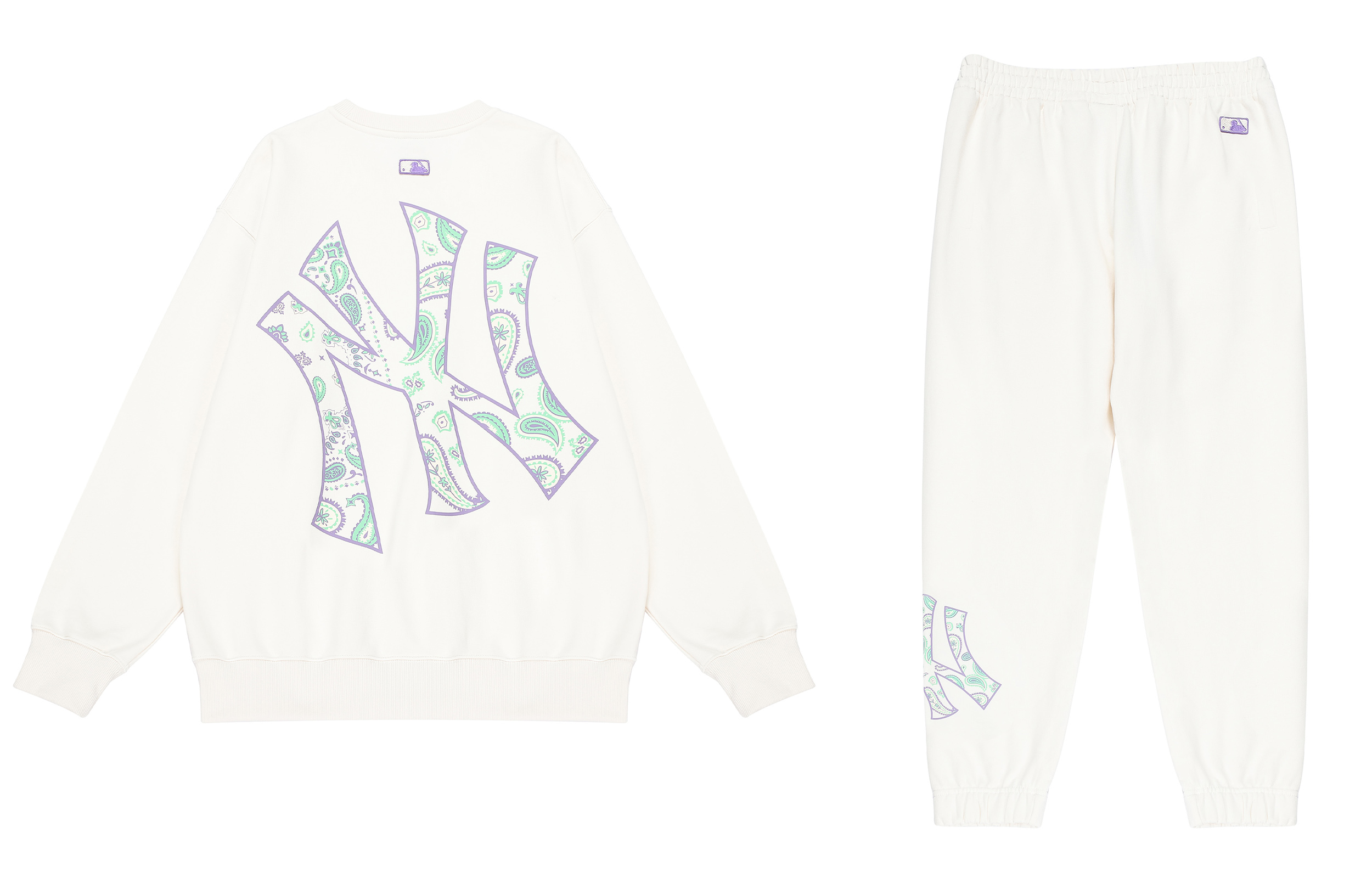 Lookbook MLB 紐約洋基隊休閒男女同款米色運動衫與長褲套裝. 3APTI0126-50CRS3AMTI0126-50CRS