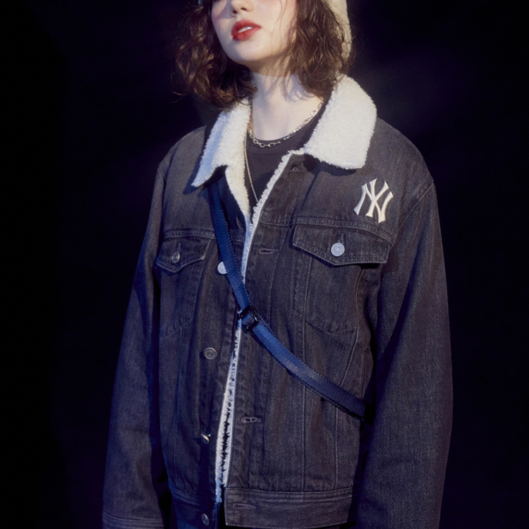 Shop MLB 뉴욕 양키스 유니섹스 블랙 데님 재킷 칼라 포함 31JPN1041-50L