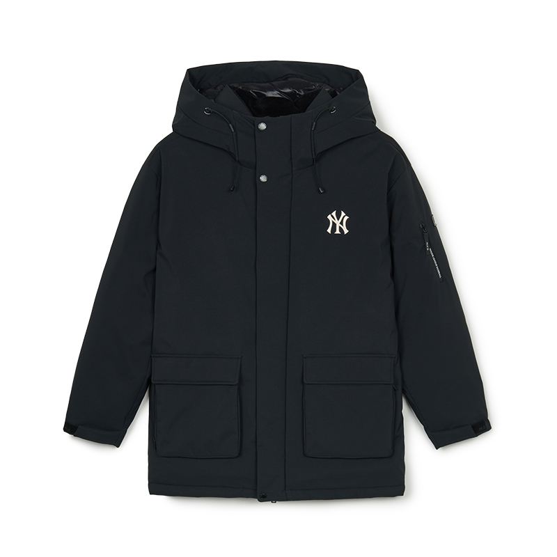 MLB New York Yankees Unisex Black Hooded Loose Fit Insulated Jacket. 3ADJB1446-50BKS
