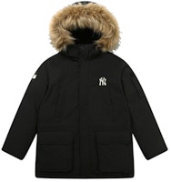 MLB New York Yankees Unisex Black Winter Long Puffer Jacket with Hood 3ADJEC516-50BKS MLB New York Yankees Unisex Black Winter Long Puffer Jacket with Hood 3ADJEC516-50BKS