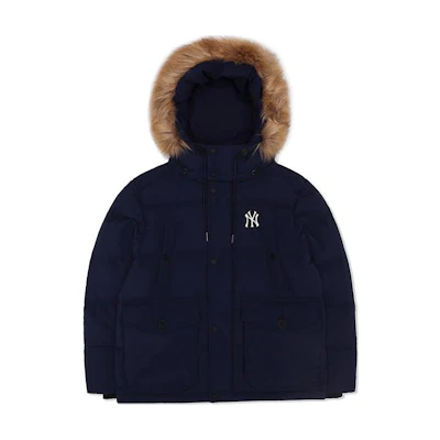MLB New York Yankees Unisex Blue Parka Down Jacket with Fur Hood. 3ADJEC726-50NYD