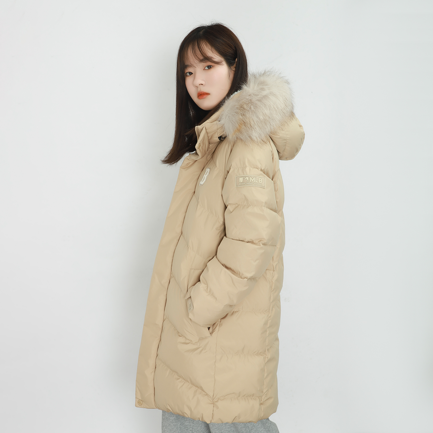 MLB New York Yankees Unisex Long Down Jacket Hoodie Sand Brown 3ADJEC616-43SAS 圖 7