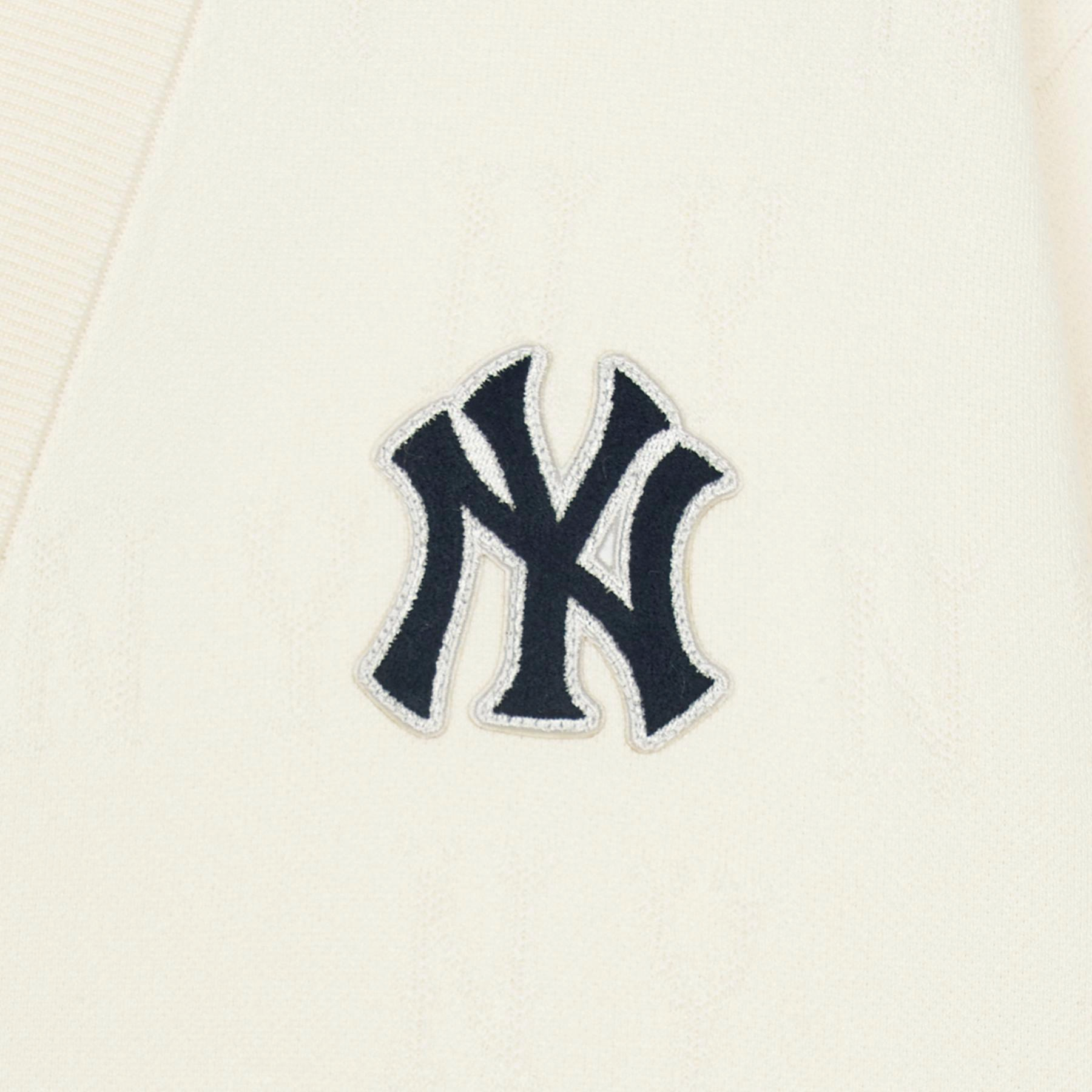 Details for MLB New York Yankees V-Neck Cardigan Cream Unisex Casual Knit Sweater. 3AKCM0251-50CRS