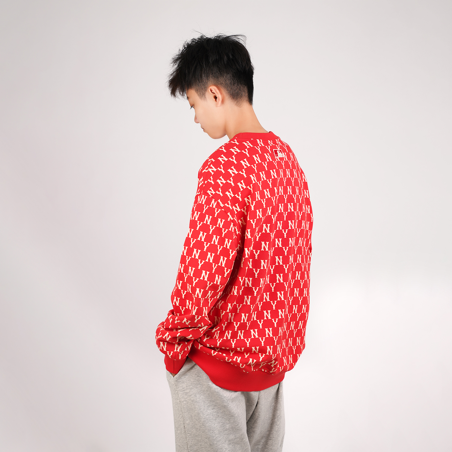 Sizing MLB 紐約洋基 復古花卉圓領衛衣 男女款 紅色 31MTM2041-50R