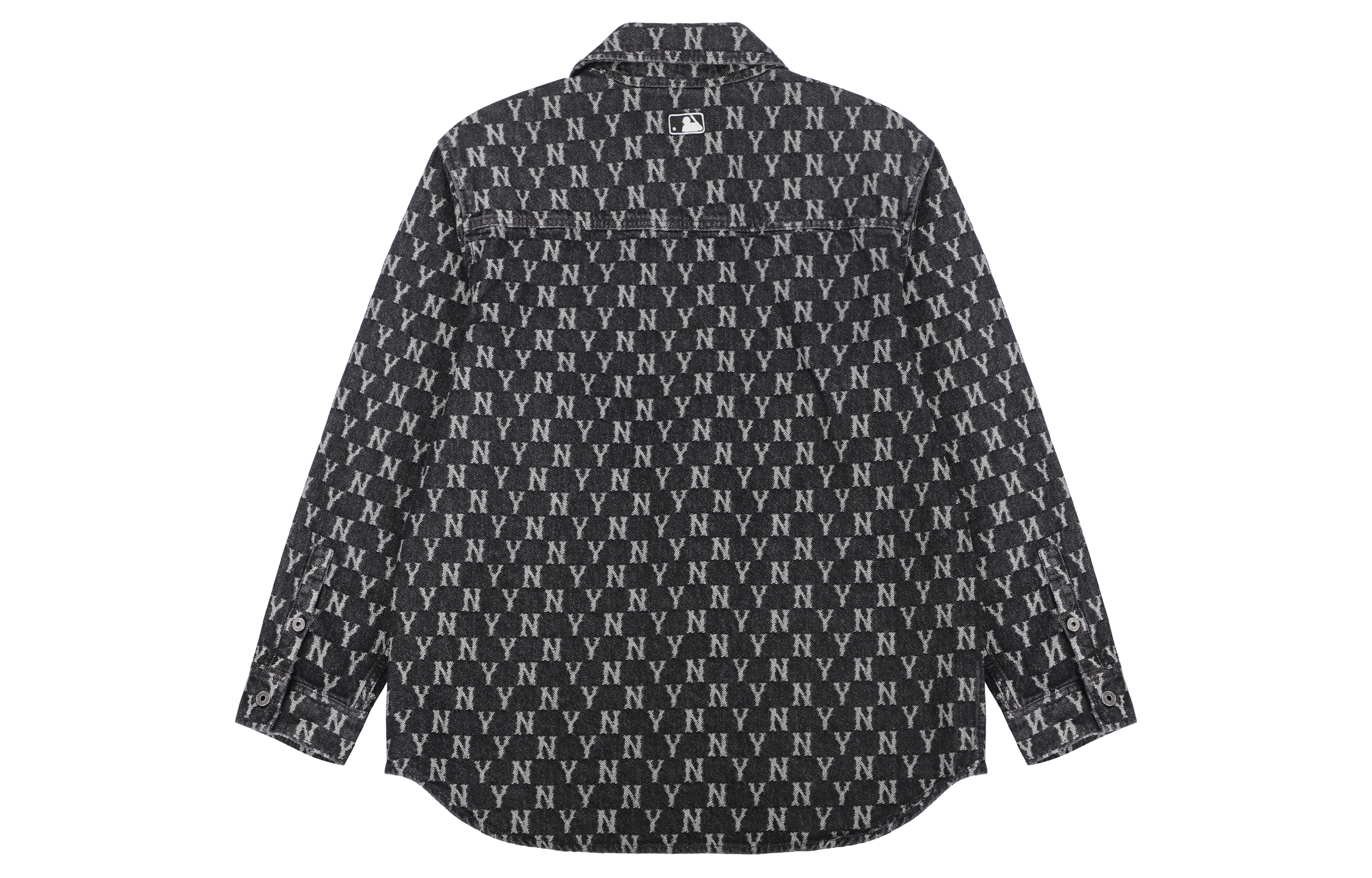 Lookbook MLB New York Yankees Vintage Full-Print Denim Shirt Unisex Dark Gray Long Sleeve 3ADRMN321-50GRD