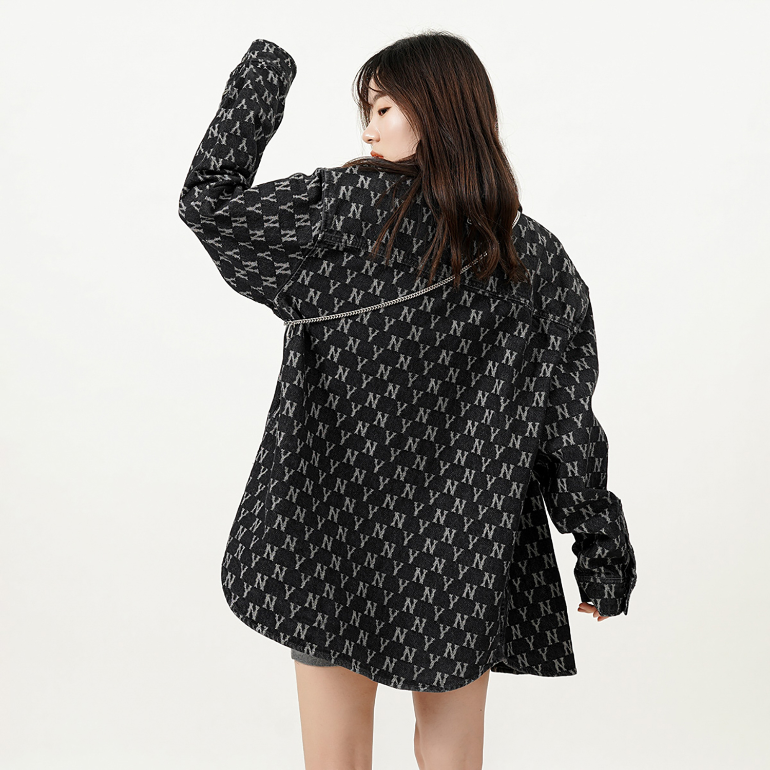 Cheap MLB New York Yankees Vintage Full-Print Denim Shirt Unisex Dark Gray Long Sleeve 3ADRMN321-50GRD