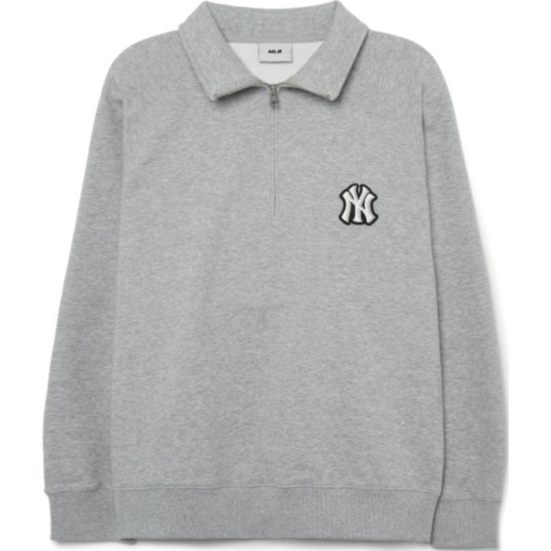 MLB New York Yankees Vintage Grey Embroidered Logo Polo Sweatshirt Unisex 3AMTB0331-50MGS