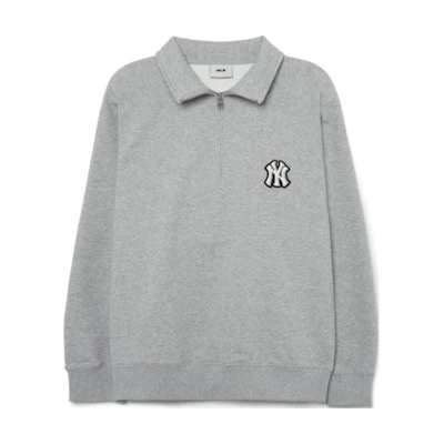 MLB New York Yankees Vintage Grey Embroidered Logo Polo Sweatshirt Unisex 3AMTB0331-50MGS