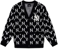 MLB New York Yankees Vintage Monogram V-Neck Cardigan Sweater Black Unisex 31KTM1041-50L MLB New York Yankees Vintage Monogram V-Neck Cardigan Sweater Black Unisex 31KTM1041-50L