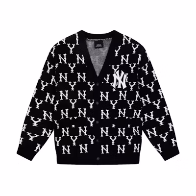 MLB New York Yankees Vintage Monogram V-Neck Cardigan Sweater Black Unisex 31KTM1041-50L
