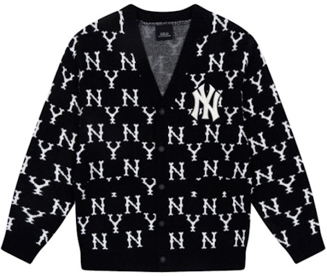MLB New York Yankees Vintage Monogram V-Neck Cardigan Sweater Black Unisex 31KTM1041-50L Order MLB New York Yankees Vintage Monogram V-Neck Cardigan Sweater Black Unisex 31KTM1041-50L