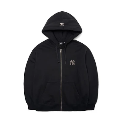 MLB New York Yankees Zip Hoodie with Chest Logo Print Unisex Black Jacket. 3ATRB0116-50BKS