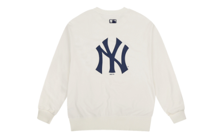 MLB NY Loose Fit Classic Print Ivory White Crewneck Sweatshirt Unisex 31MTC2941-50I