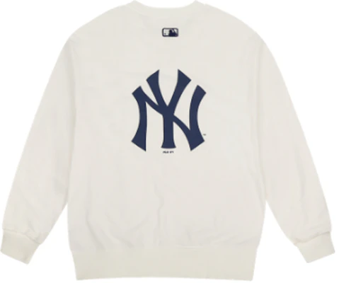 MLB NY Loose Fit Classic Print Ivory White Crewneck Sweatshirt Unisex 31MTC2941-50I Buy MLB NY Loose Fit Classic Print Ivory White Crewneck Sweatshirt Unisex 31MTC2941-50I