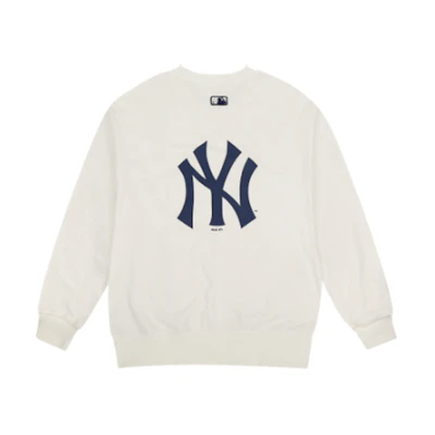MLB NY Loose Fit Classic Print Ivory White Crewneck Sweatshirt Unisex 31MTC2941-50I