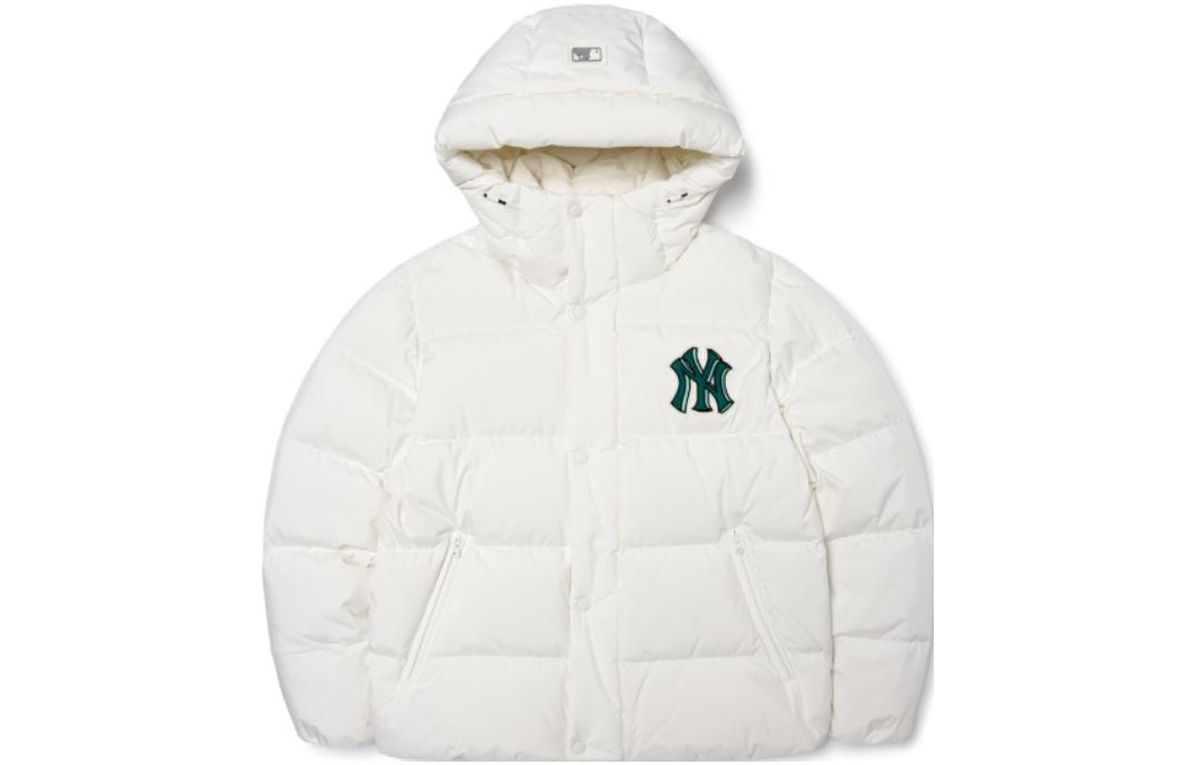 MLB NY Yankees Embroidered NY Logo Hooded Puffer Jacket Unisex White Short款 3ADJB0626-50IVS