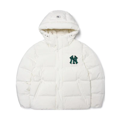 MLB NY Yankees Embroidered NY Logo Hooded Puffer Jacket Unisex White Short款 3ADJB0626-50IVS