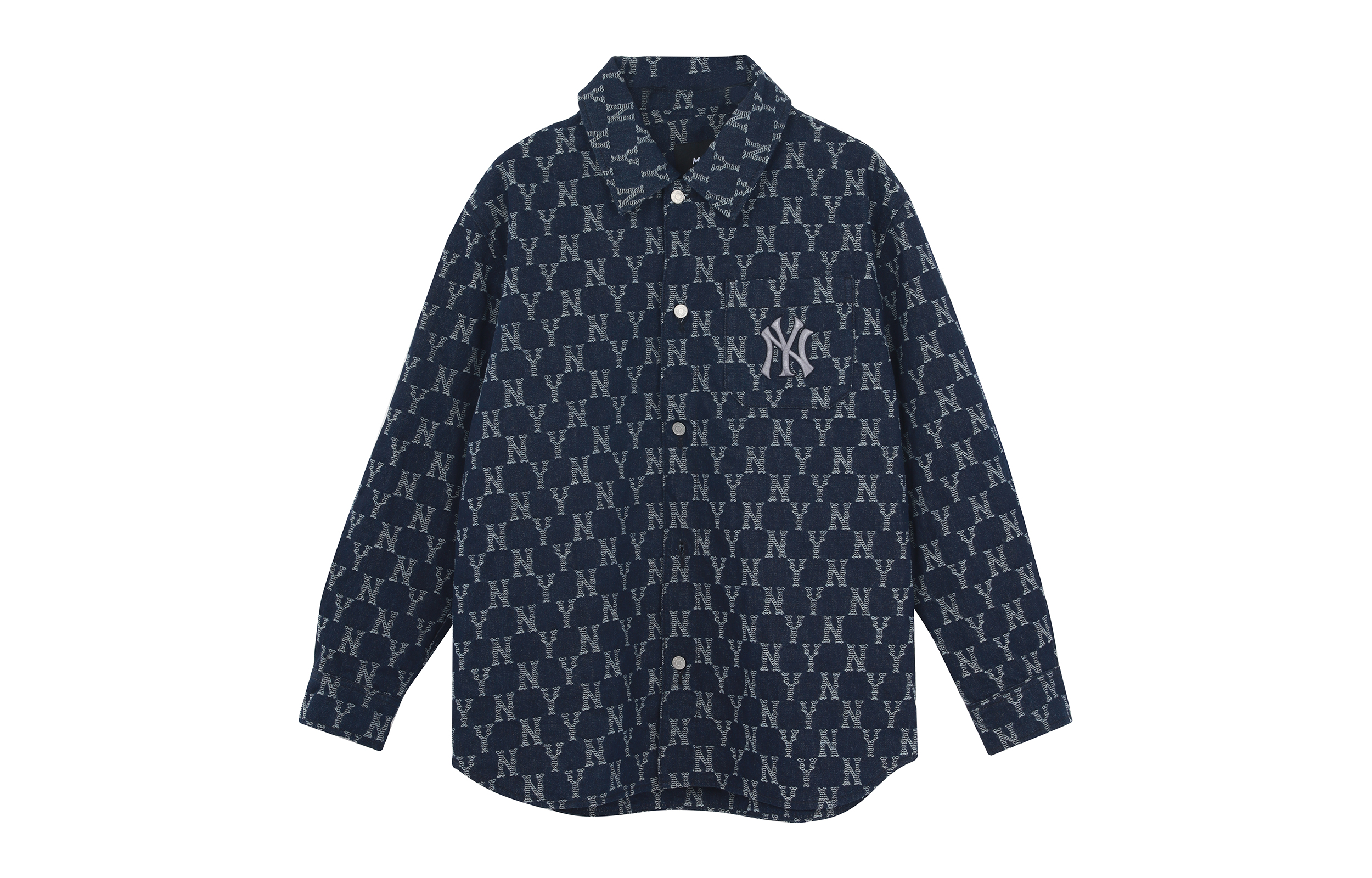 MLB NY Yankees FW22 Monogram Vintage Denim Jacket Unisex Couple Style Blue 3ADRM0224-50NYD