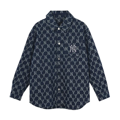 MLB NY Yankees FW22 Monogram Vintage Denim Jacket Unisex Couple Style Blue 3ADRM0224-50NYD