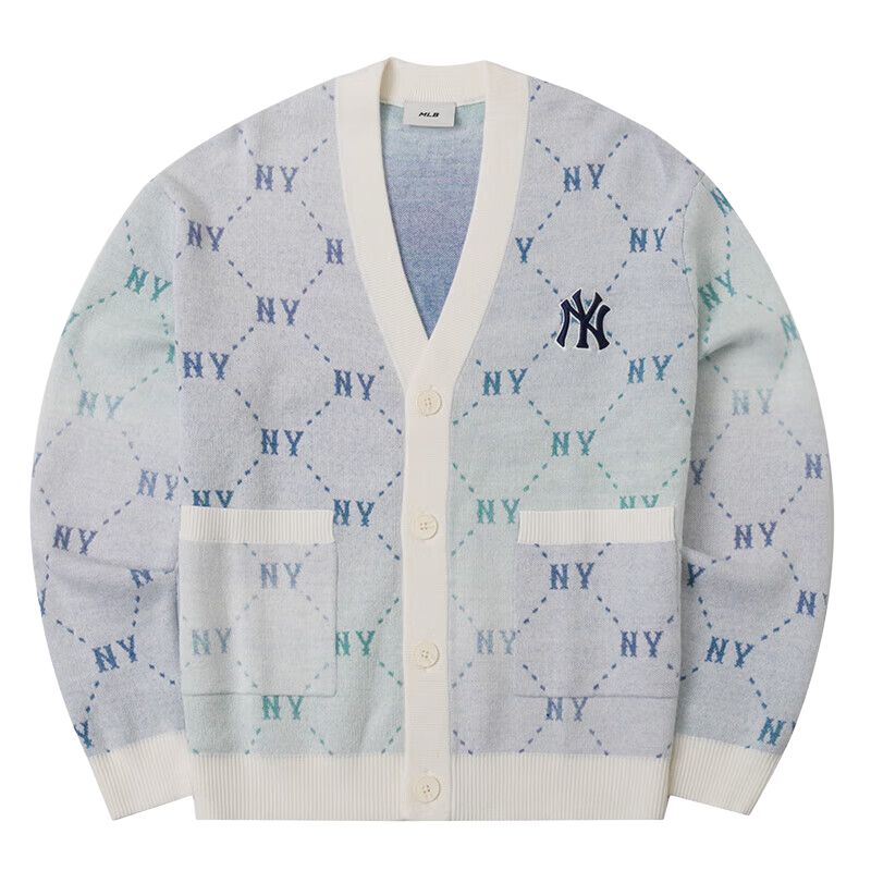 MLB NY Yankees Gradation Monogram Logo Knit Sweater Cream Unisex. 3AKCM0244-50CRS