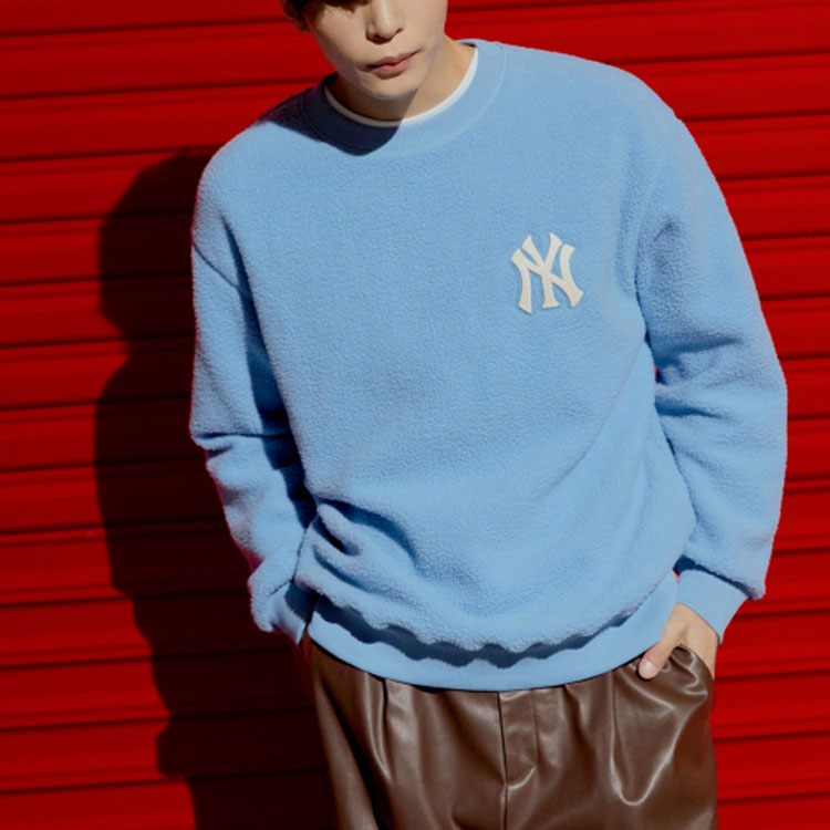Details for MLB NY Yankees Logo Fleece Crewneck Sweatshirt Unisex Winter Blue 3AMTF5116-50BLL