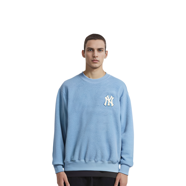 Cheap MLB NY Yankees Logo Fleece Crewneck Sweatshirt Unisex Winter Blue 3AMTF5116-50BLL
