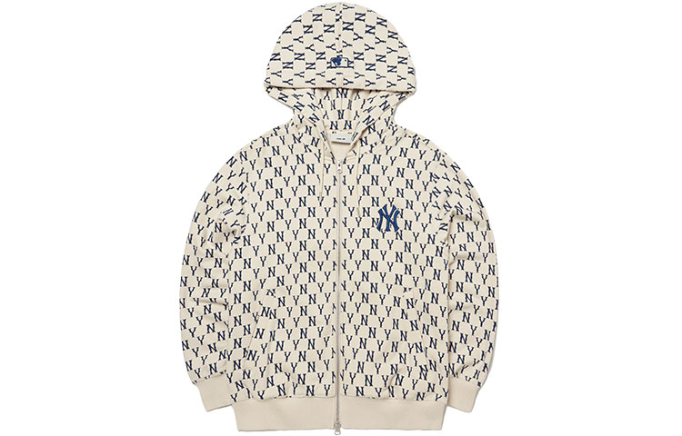 Order MLB NY Yankees Logo Print Hoodie Cream Unisex Long Sleeve Full-Zip Sweatshirt 3ATRM0121-50CRS